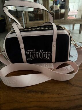 Juicy Couture Black and Pink Velvet Crossbody Bag